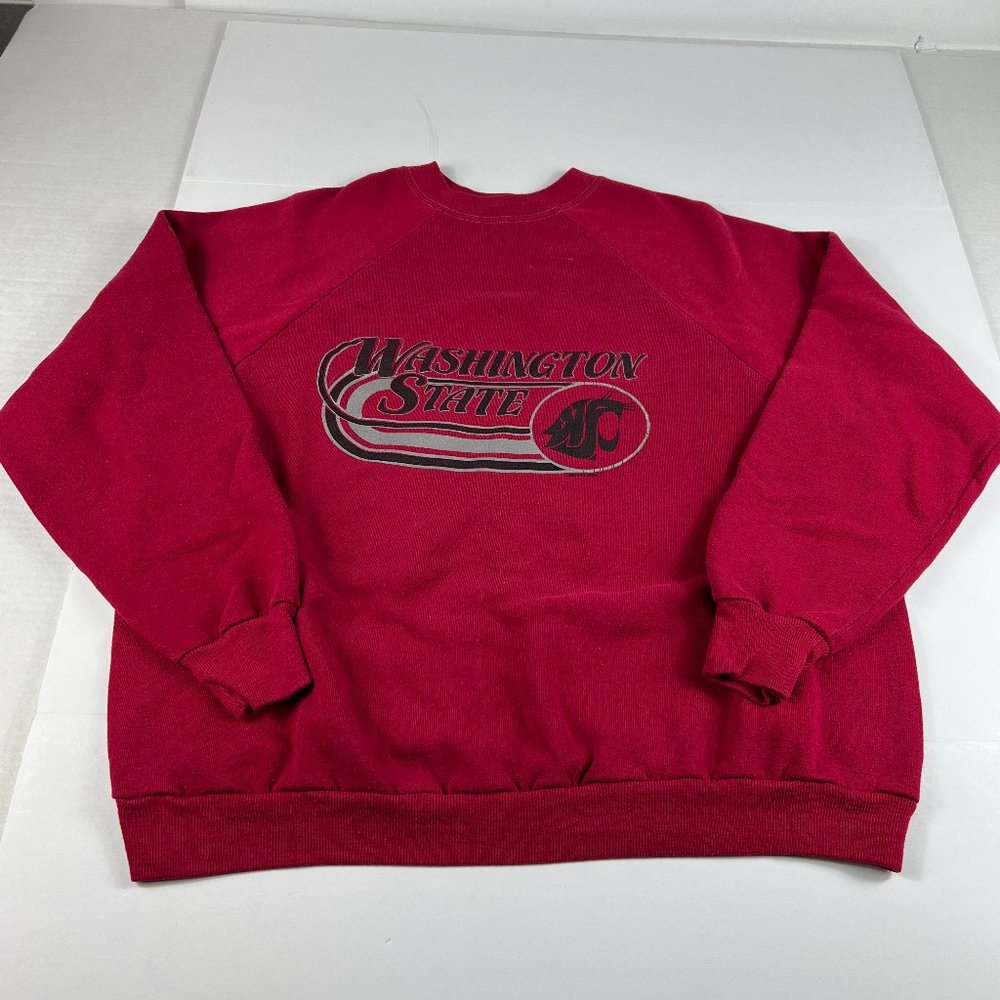 VTG 80s Washington State Cougars Sweatshirt Fits Large Red Faded Crewneck Tag XL